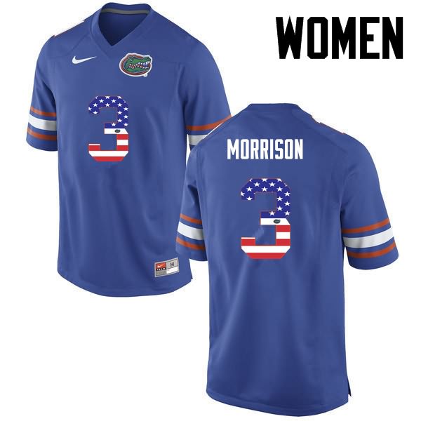 Women's NCAA Florida Gators Antonio Morrison #3 Stitched Authentic USA Flag Fashion Nike Blue College Football Jersey WQZ1265NM